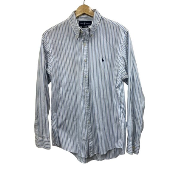 Ralph Lauren Custom Fit White Blue Stripe Dress Shirt, 16 - Picture 1 of 5